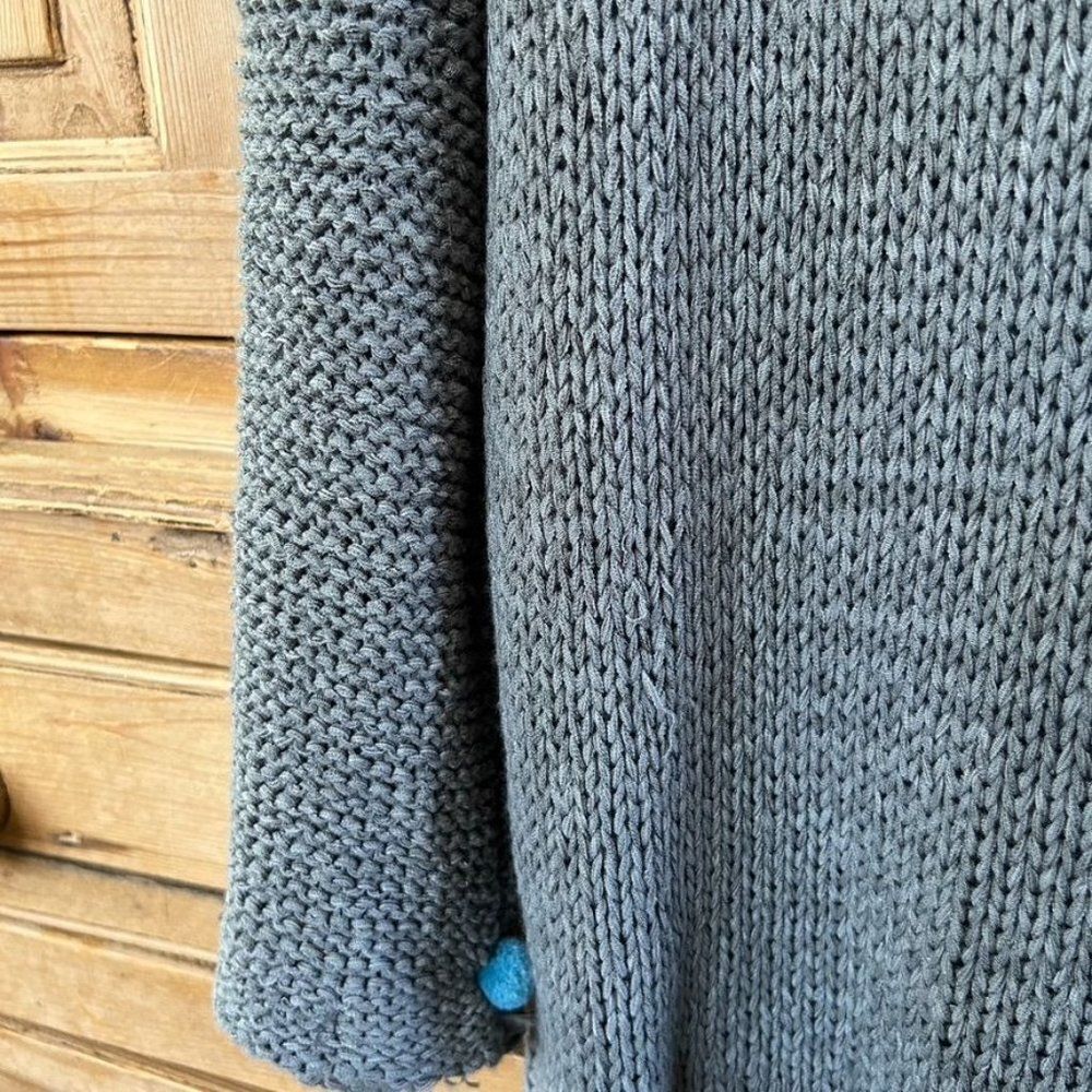 b - Sharp Medium Gray Knit Sweater Puff Balls Chunky - Picture 12 of 13